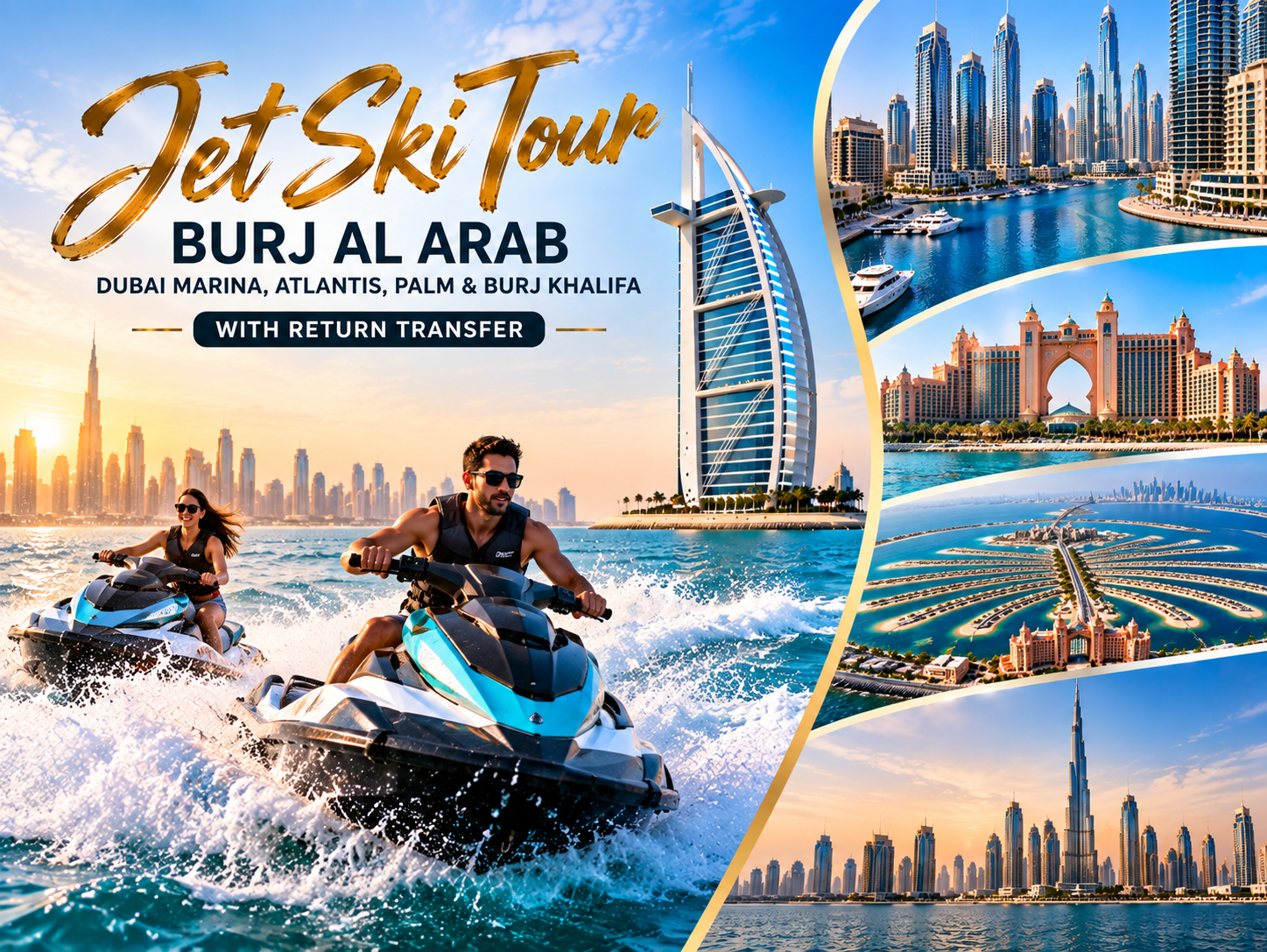 Jet Ski Tour Burj Al Arab, Dubai Marina, Atlantis, Palm & Burj Khalifa with return transfer