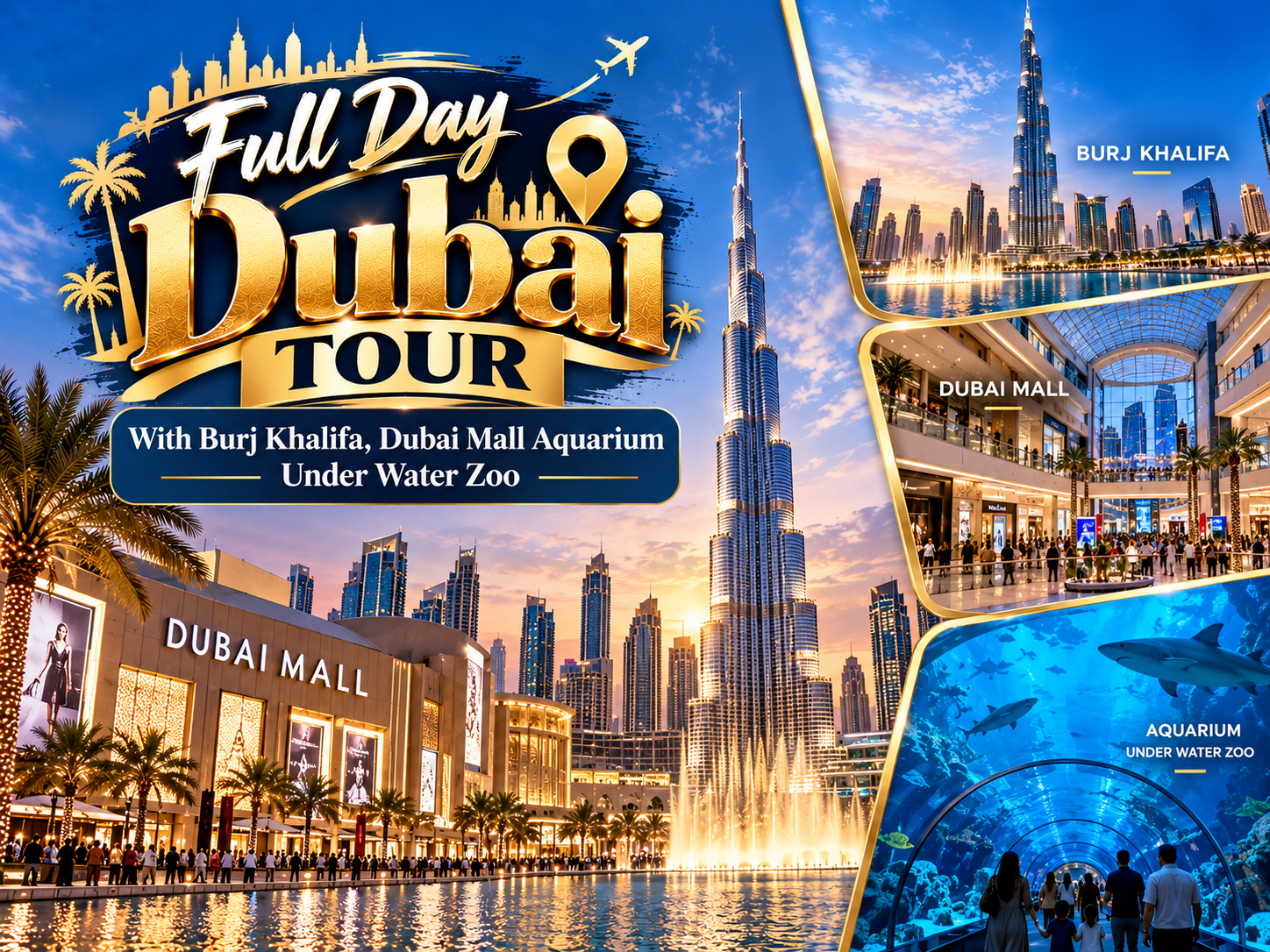 Full Day Dubai Tour With Burj Khalifa, Dubai Mall Aquarium Under Water Zoo