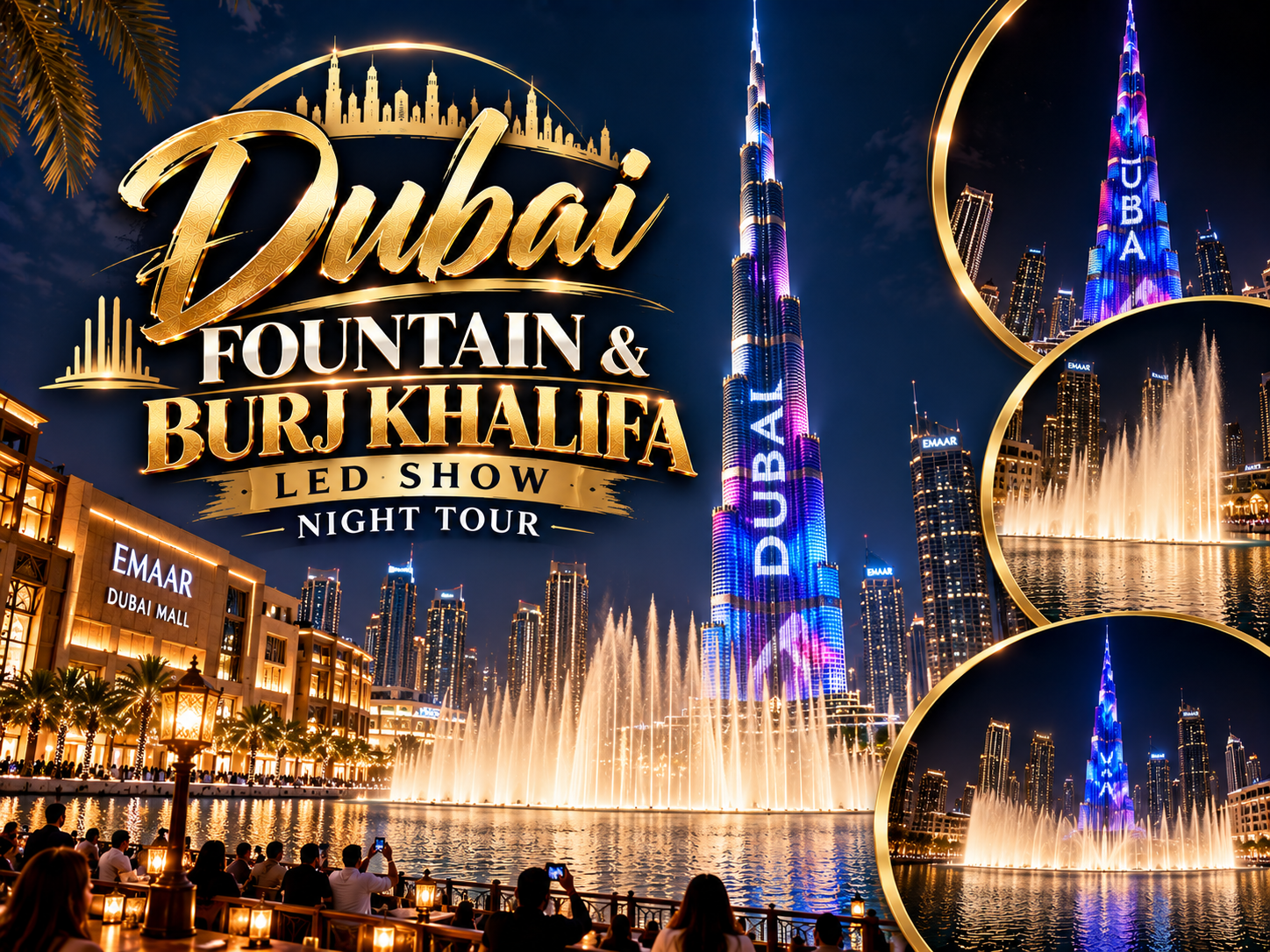 Dubai Fountain & Burj Khalifa LED Show Night Tour