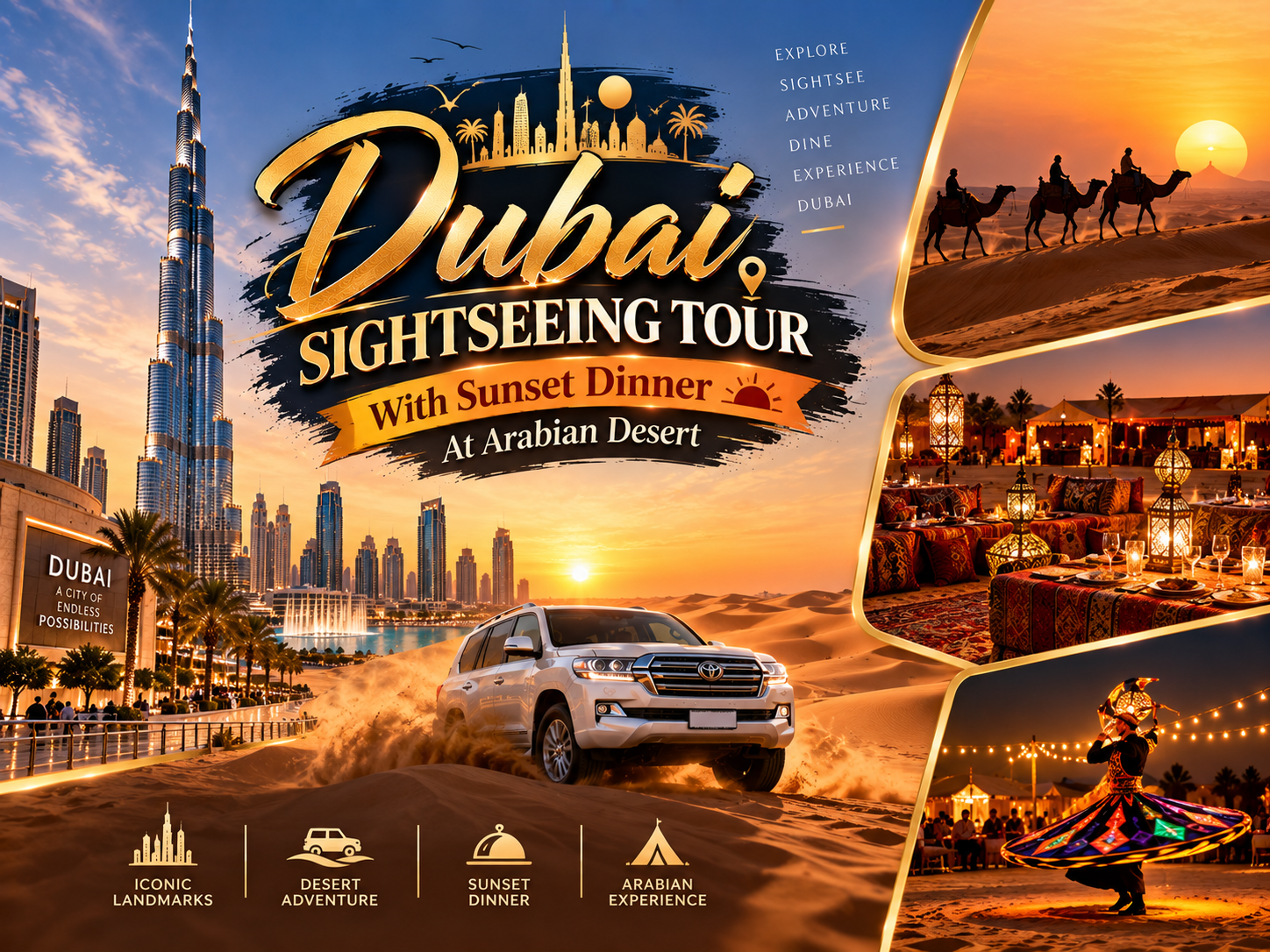 Dubai Sightseeing Tour With Sunset Dinner At Arabian Desert